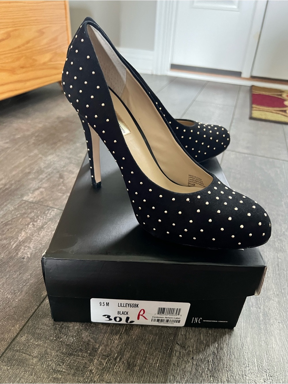 INC International Concepts Black Studded Suede Platform Pumps